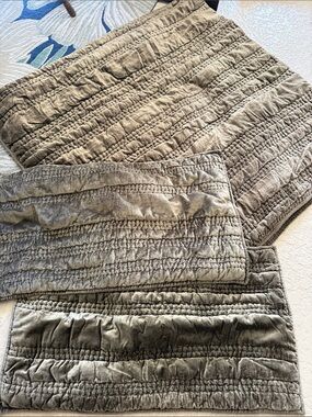 Anthropologie Quilted Velvet Quilt in Olive Green